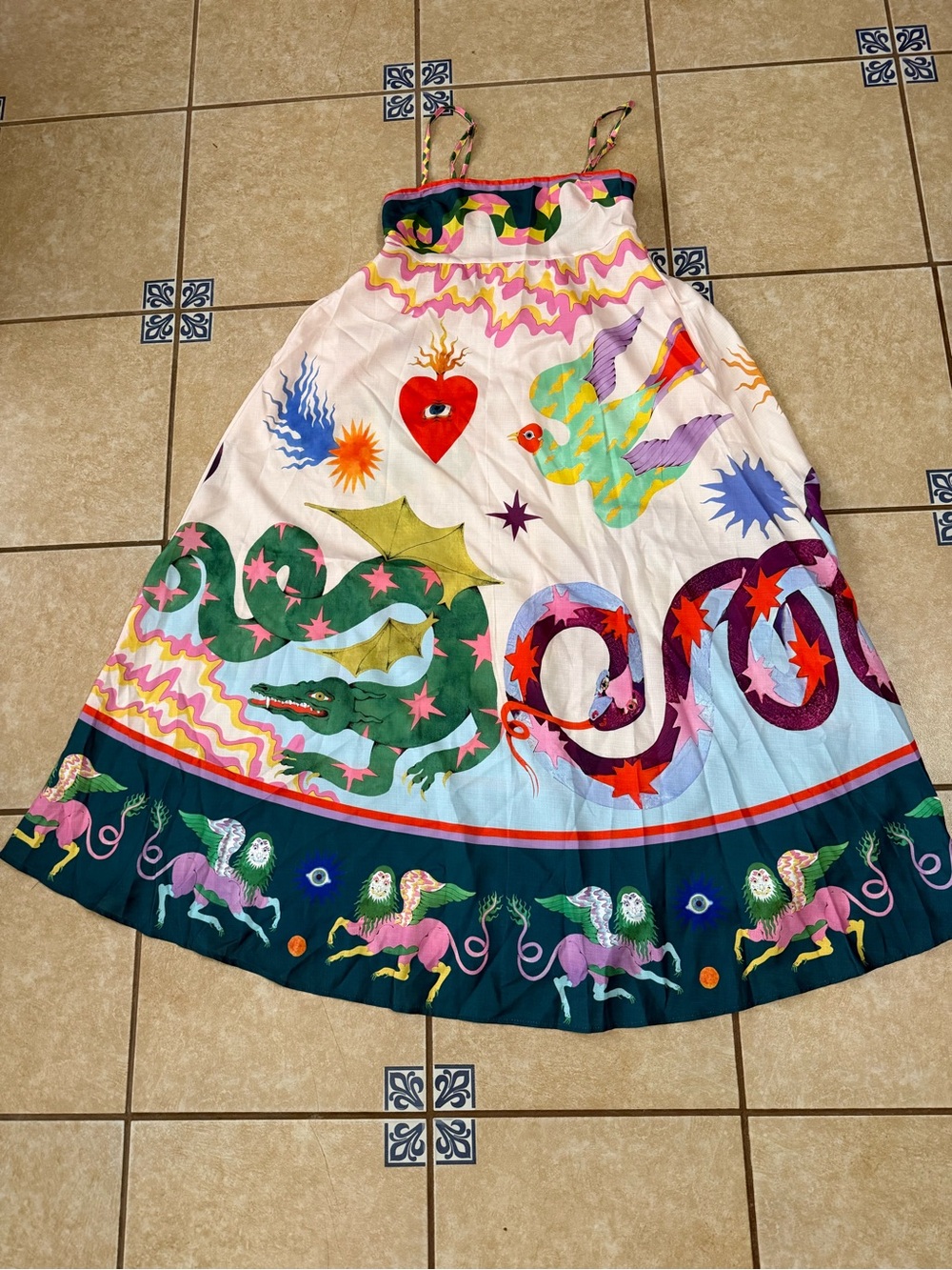 Multicolor Mythical Print Maxi Skirt - Vibrant Mixed Colors